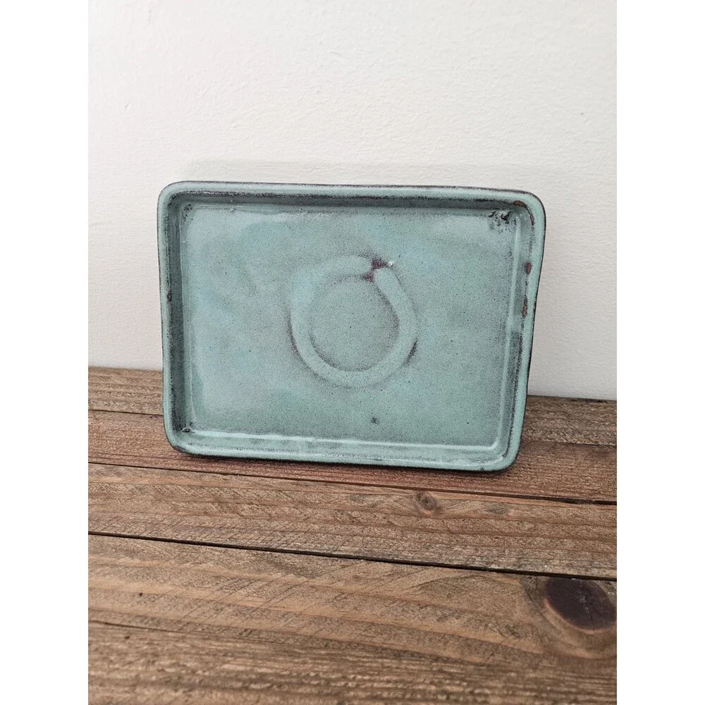 Studio Art Pottery Trinket Dish Tray Teal Blue Green